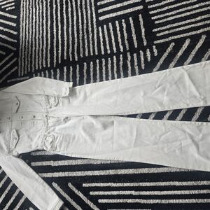 Zara White Denim Overalls Straight Leg